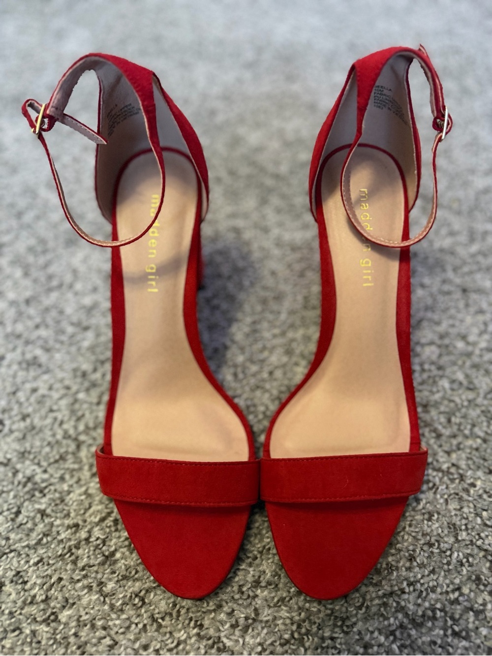 Madden Girl Red Suede Ankle-Strap Block Heel Sandals